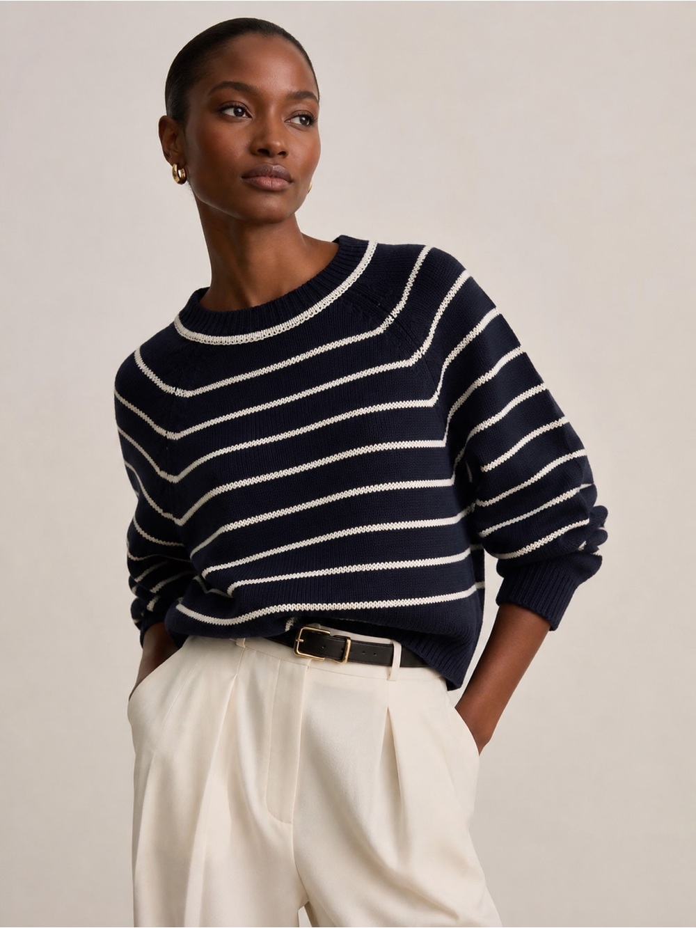 MAX STUDIO London NWT Navy Cream Striped Knit Sweater M